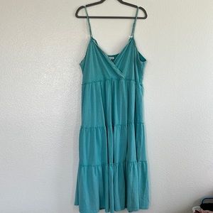 white birch Teal Tiered Spaghetti Strap Dress